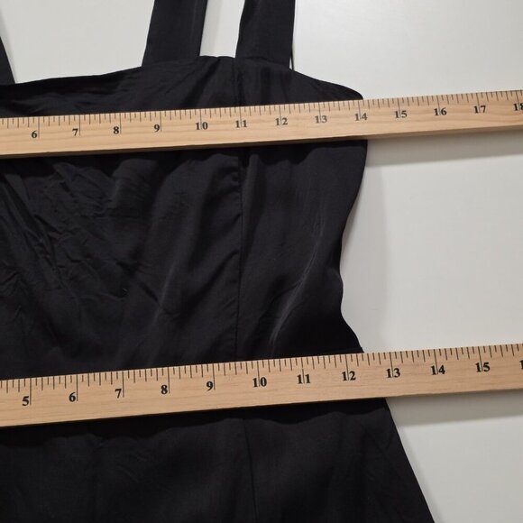 Sunday Best Satin Dress Womens XS Black Square Neck Thick Straps Smocked Aritzia - Picture 5 of 15